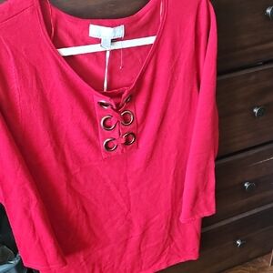Carolyn Taylor Scarlet Lace-Up Long Sleeve Tee